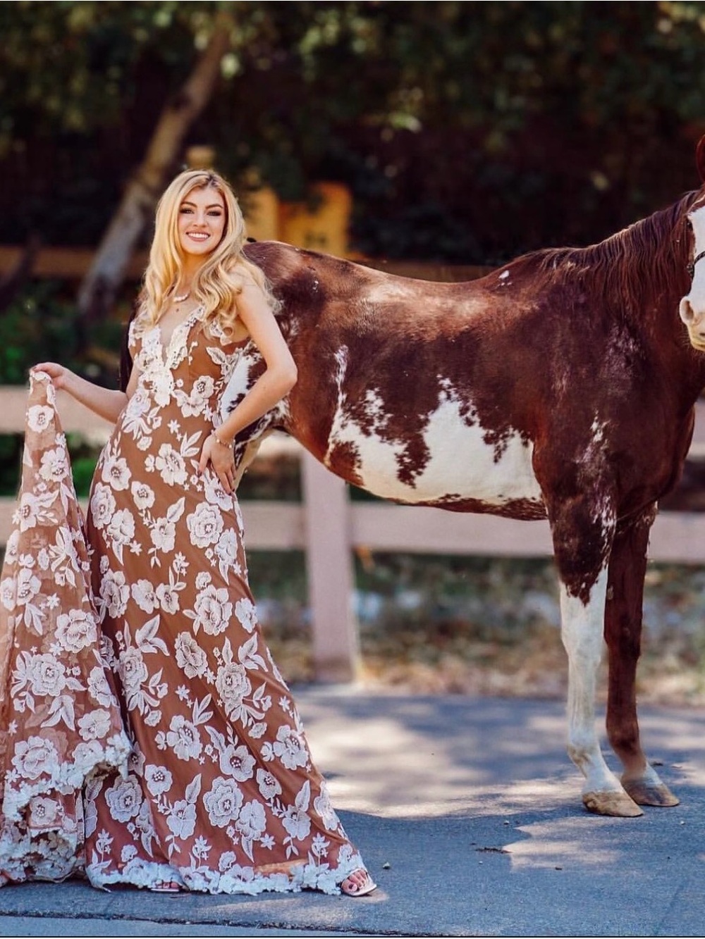 Joyfolie Salome Wedding Dress Floral Lace Overlay Brown
